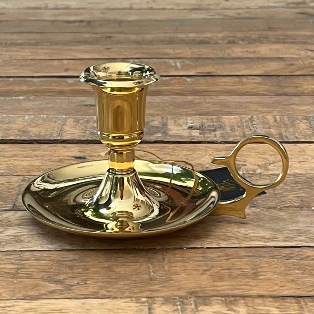 Partylite Fine Brass Chamberstick Candle Holder w/ Finger Loop Handle NWT